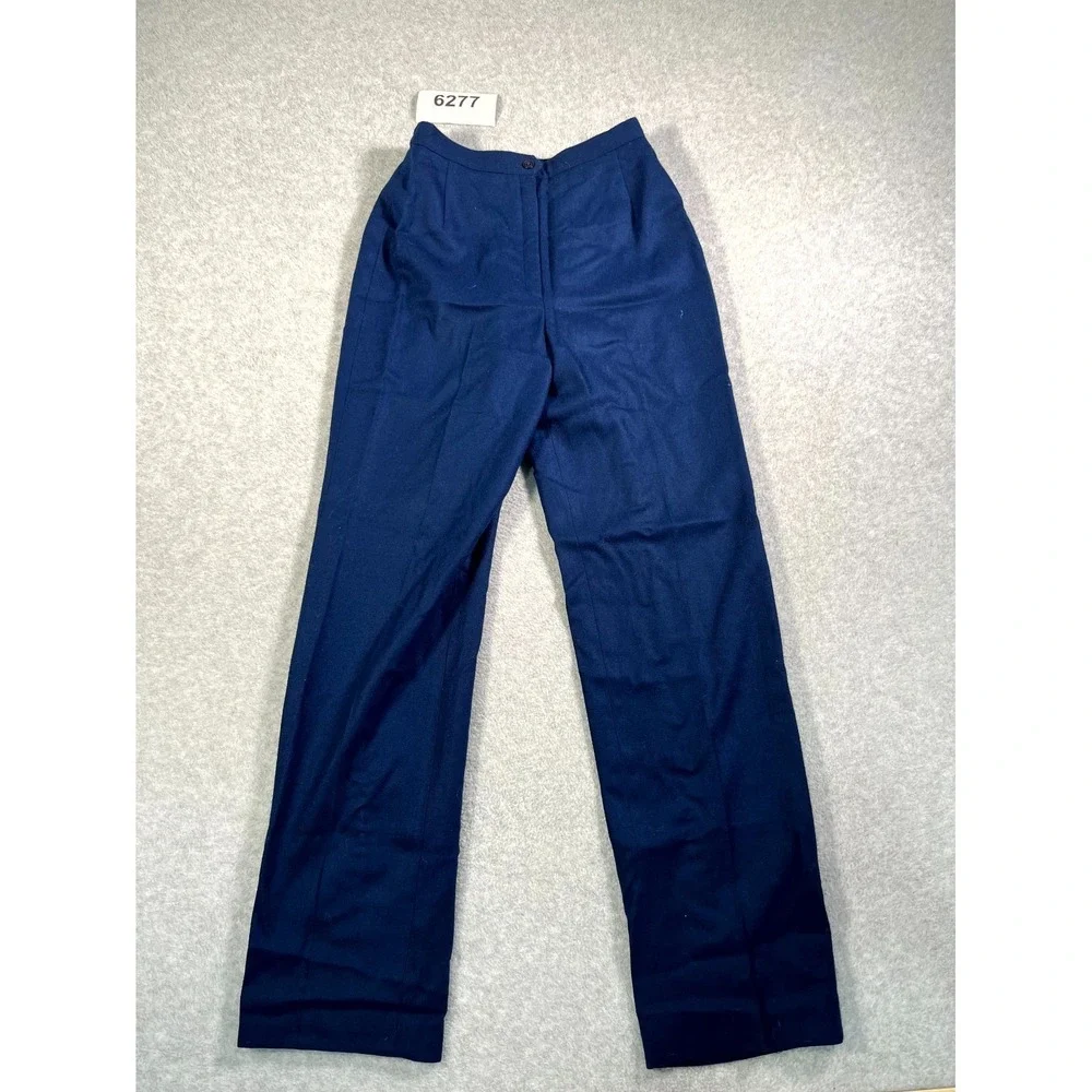 Personal Dress Pants Womens 7 Blue Pure Wool Flat Front Straight Leg Formal
